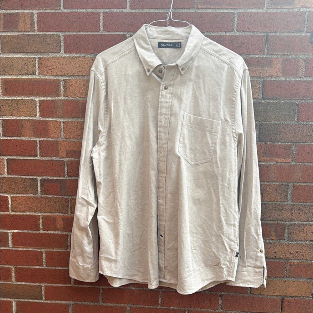Nautica Tan Casual Button Down Shirt with Classic Collar